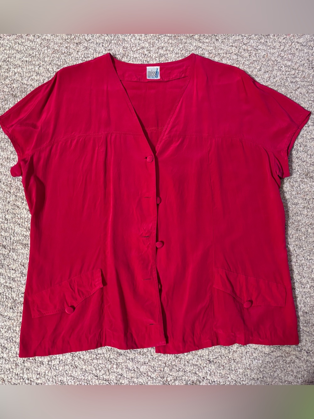 Vintage Miss B 100% Silk Red Button Down Blouse